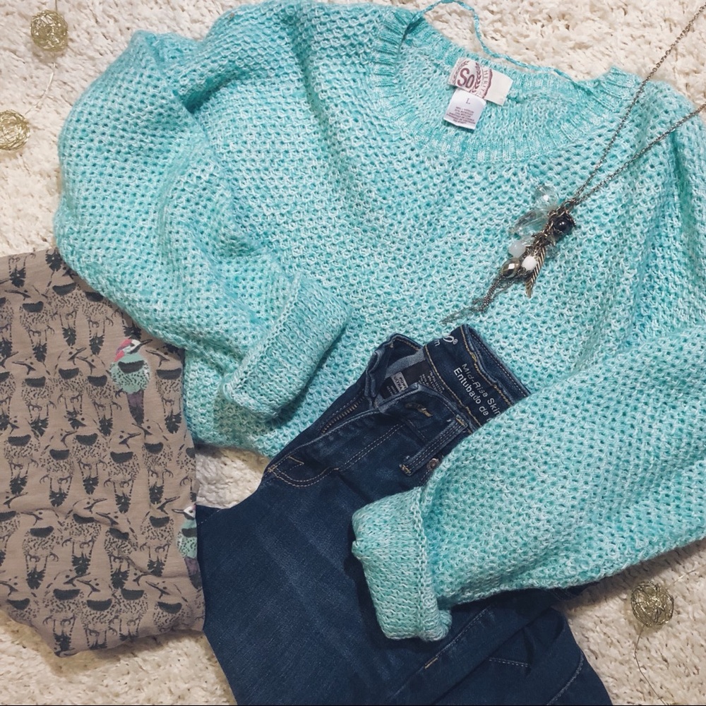 light teal sweater